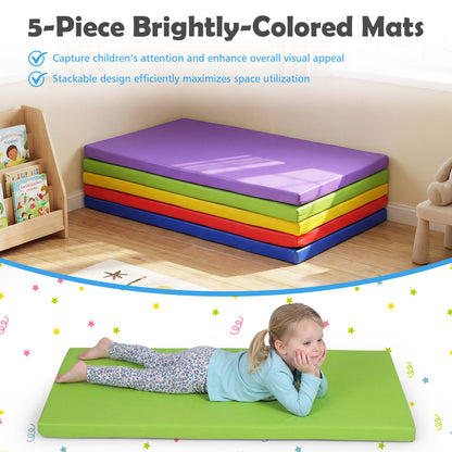 5-Pack Kids Nap Mats 5.5 CM Thick Sponge Rest Mats with PU Covers for Toddlers-Rainbow