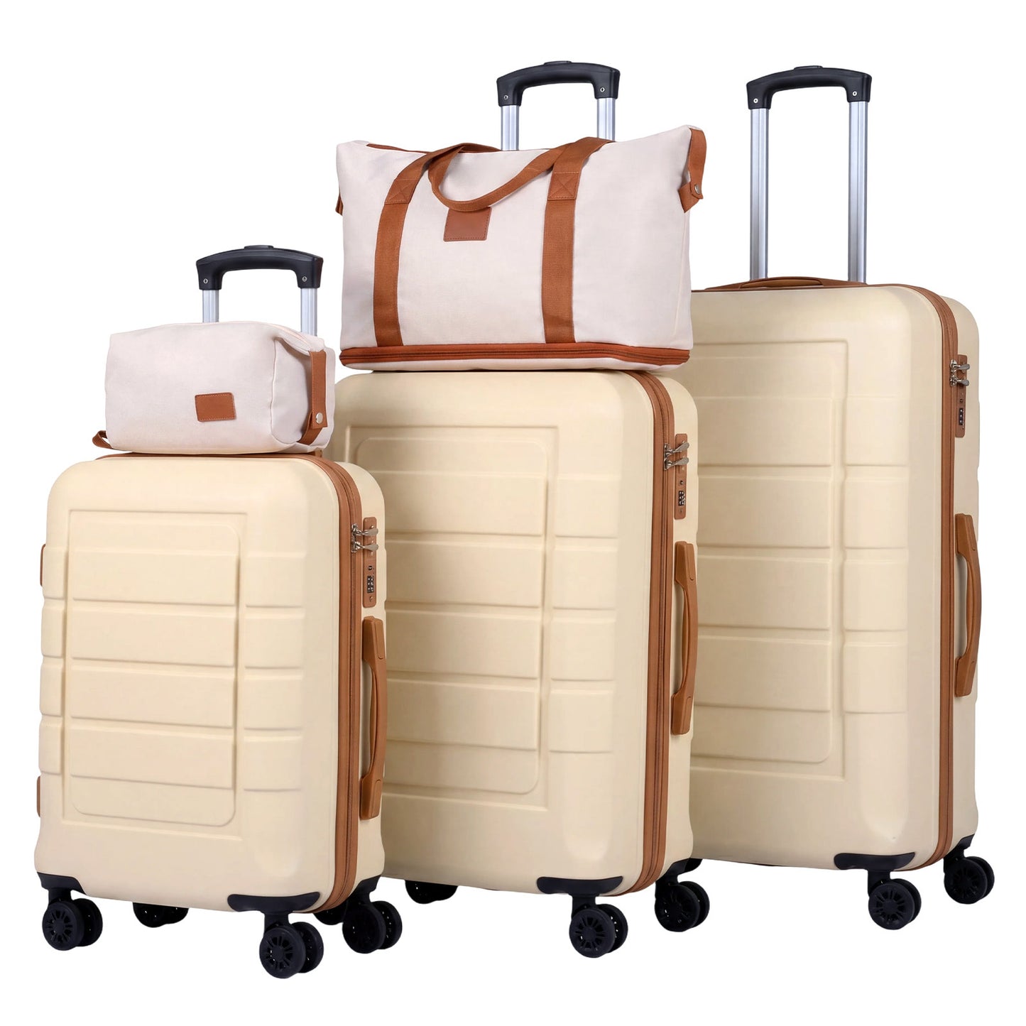5-Piece Luggage Set with Universal Wheels and ABS Hard Shell for Travel-Beige