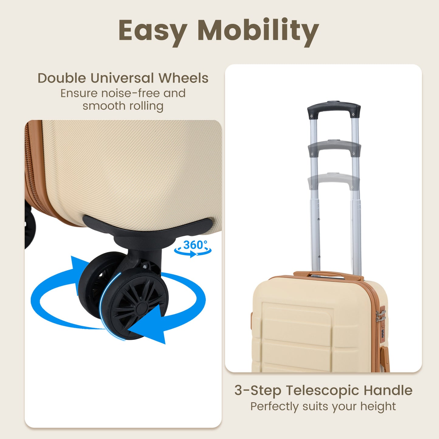 5-Piece Luggage Set with Universal Wheels and ABS Hard Shell for Travel-Beige