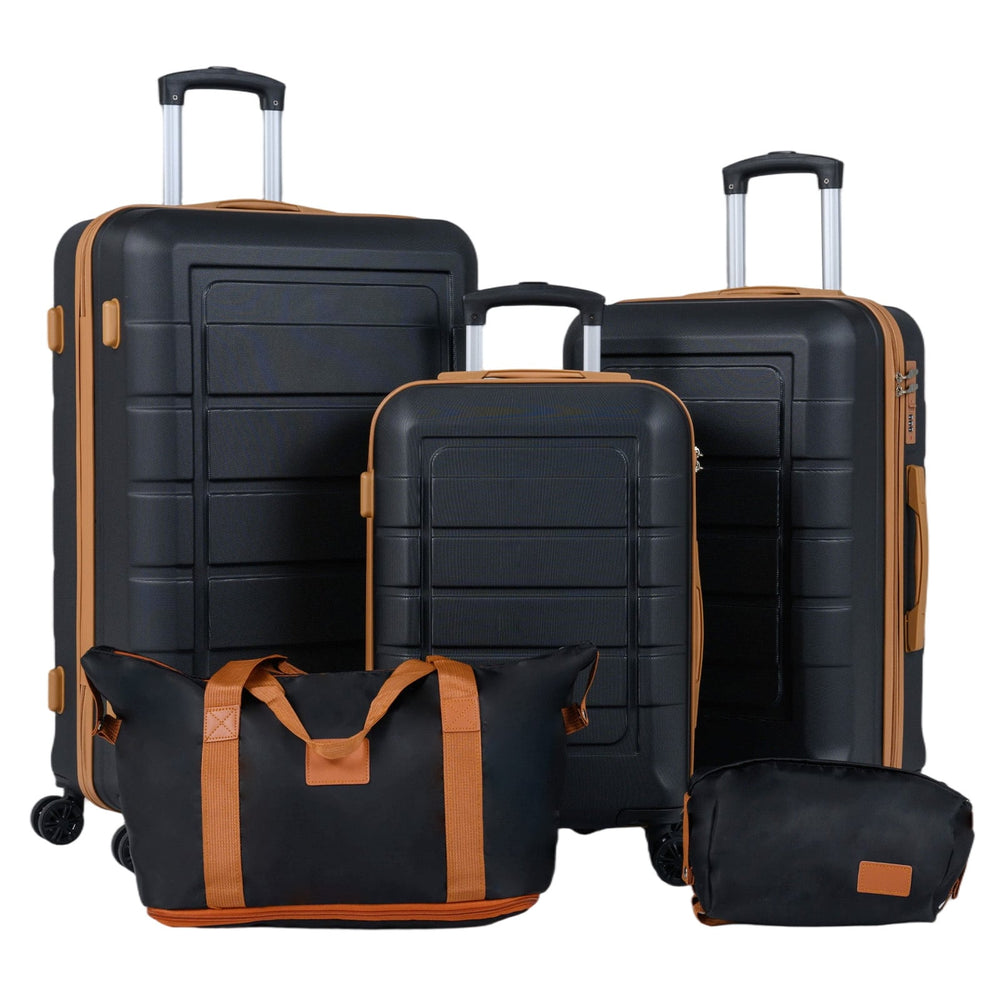 5-Piece Luggage Set with Universal Wheels and ABS Hard Shell for Travel-Black