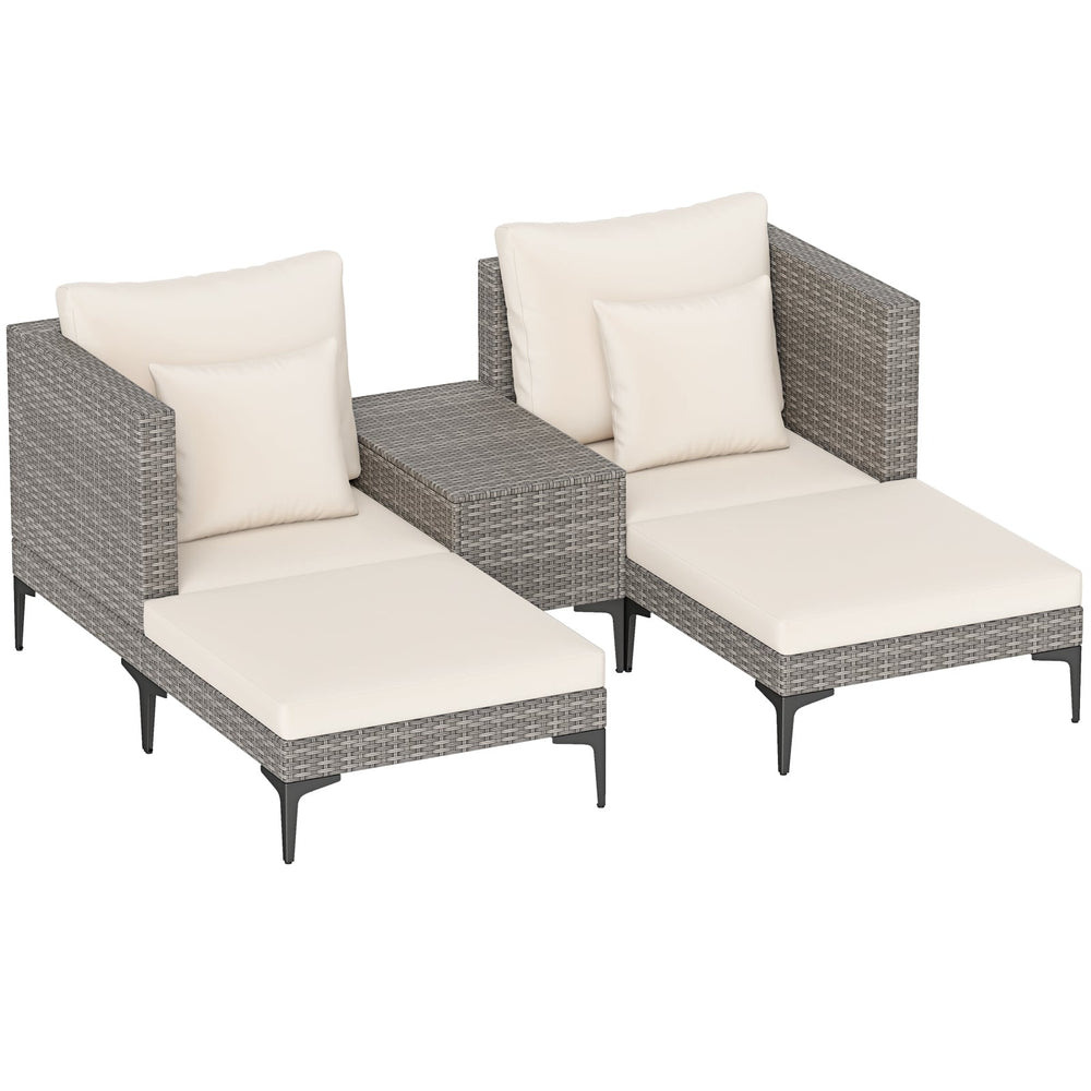 5-Piece Patio Conversation Set with 2 Armchairs 2 Ottomans and Side Table-Beige