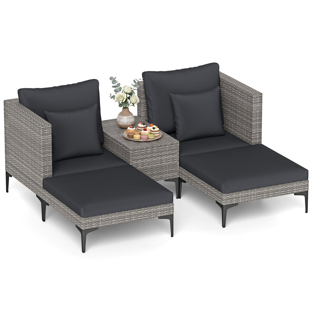 5-Piece Patio Conversation Set with 2 Armchairs 2 Ottomans and Side Table-Dark Grey