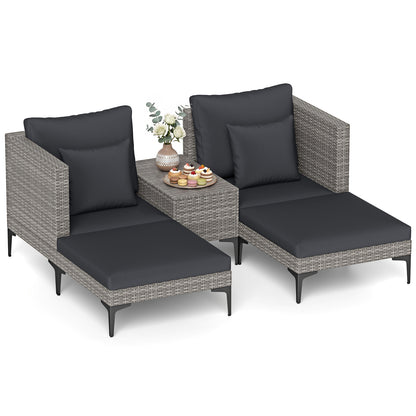 5-Piece Patio Conversation Set with 2 Armchairs 2 Ottomans and Side Table-Dark Grey