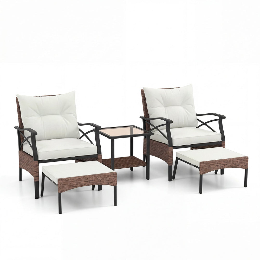 5 Piece Patio Furniture Set with Soft Seat and Back Cushions Included-Beige