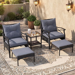 5 Piece Patio Furniture Set with Soft Seat and Back Cushions Included-Grey