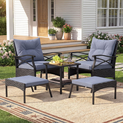 5 Piece Patio Furniture Set with Soft Seat and Back Cushions Included-Grey