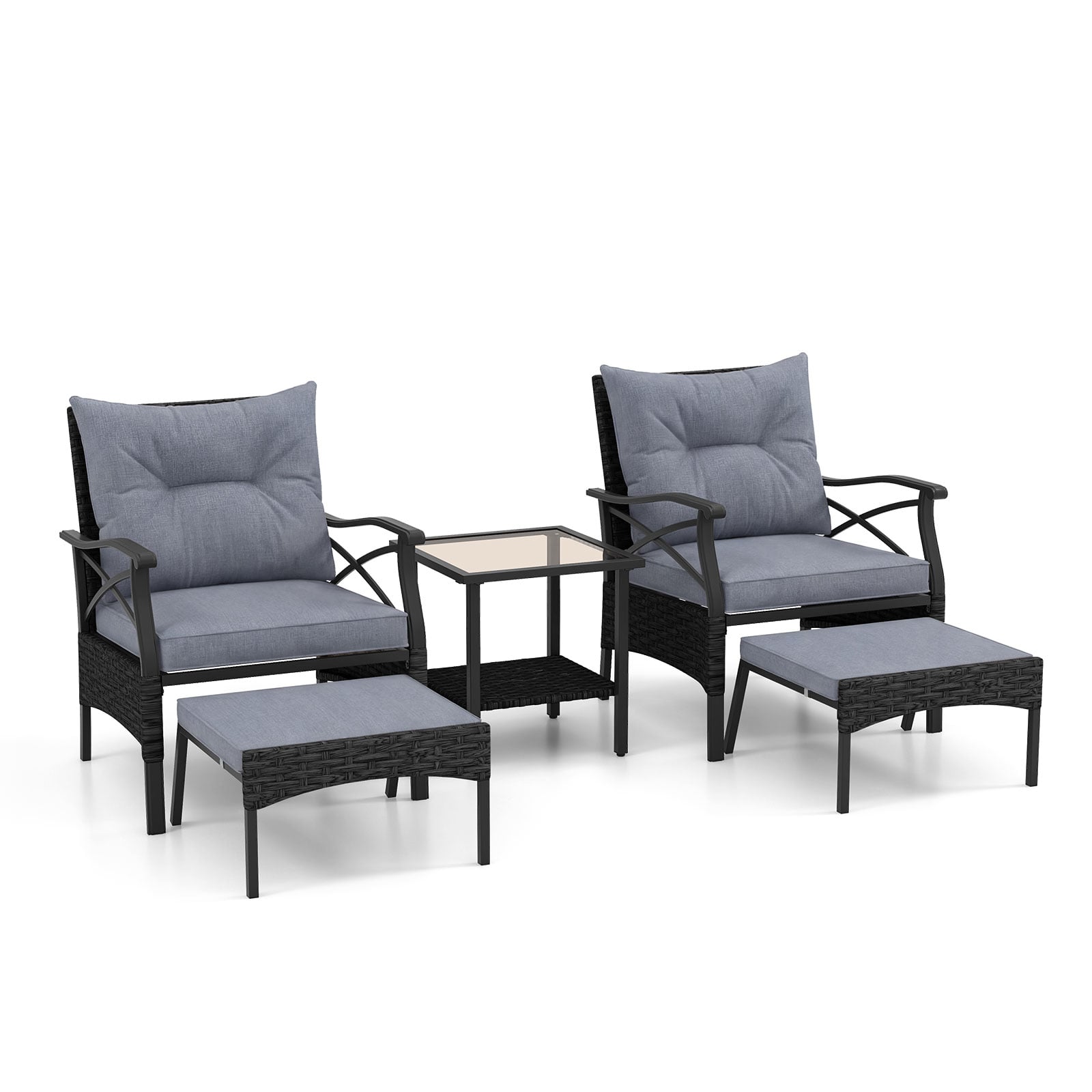 5 Piece Patio Furniture Set with Soft Seat and Back Cushions Included-Grey