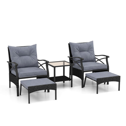 5 Piece Patio Furniture Set with Soft Seat and Back Cushions Included-Grey