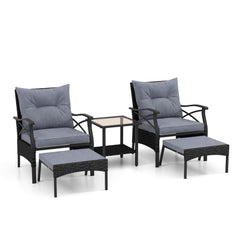 5 Piece Patio Furniture Set with Soft Seat and Back Cushions Included-Grey