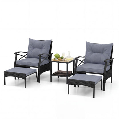 5 Piece Patio Furniture Set with Soft Seat and Back Cushions Included-Grey
