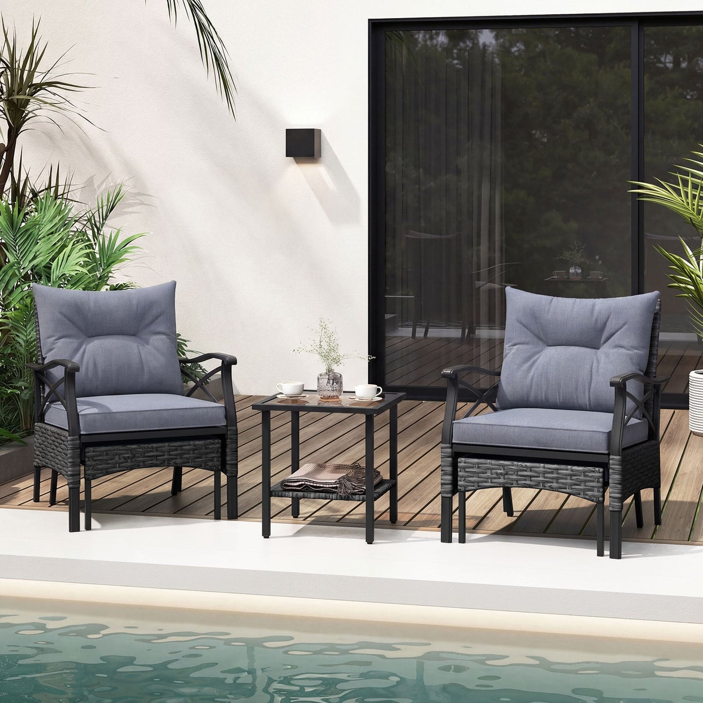 5 Piece Patio Furniture Set with Soft Seat and Back Cushions Included-Grey