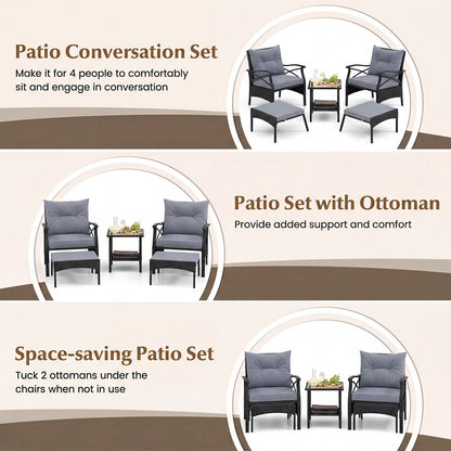 5 Piece Patio Furniture Set with Soft Seat and Back Cushions Included-Grey