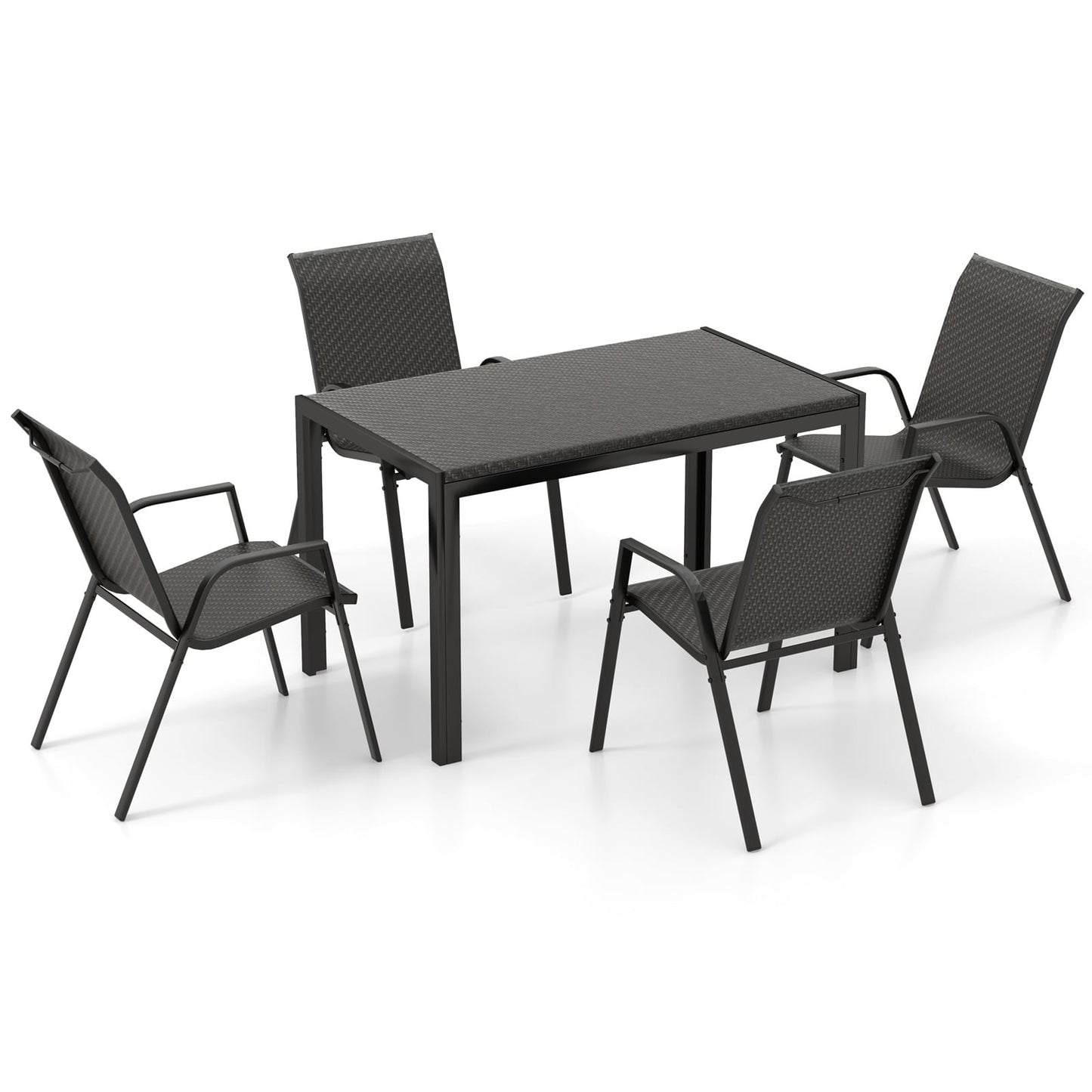 5 Piece Patio Rattan Dining Set Outdoor Table and Chairs Set for 4