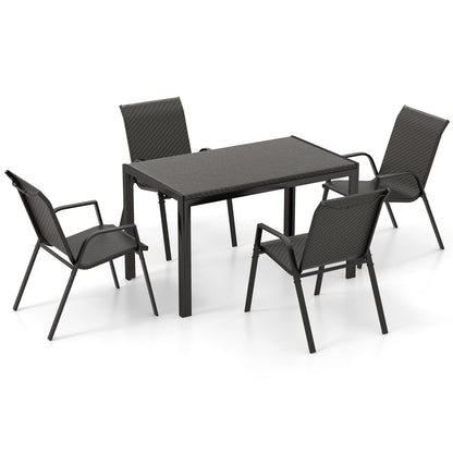 5 Piece Patio Rattan Dining Set Outdoor Table and Chairs Set for 4