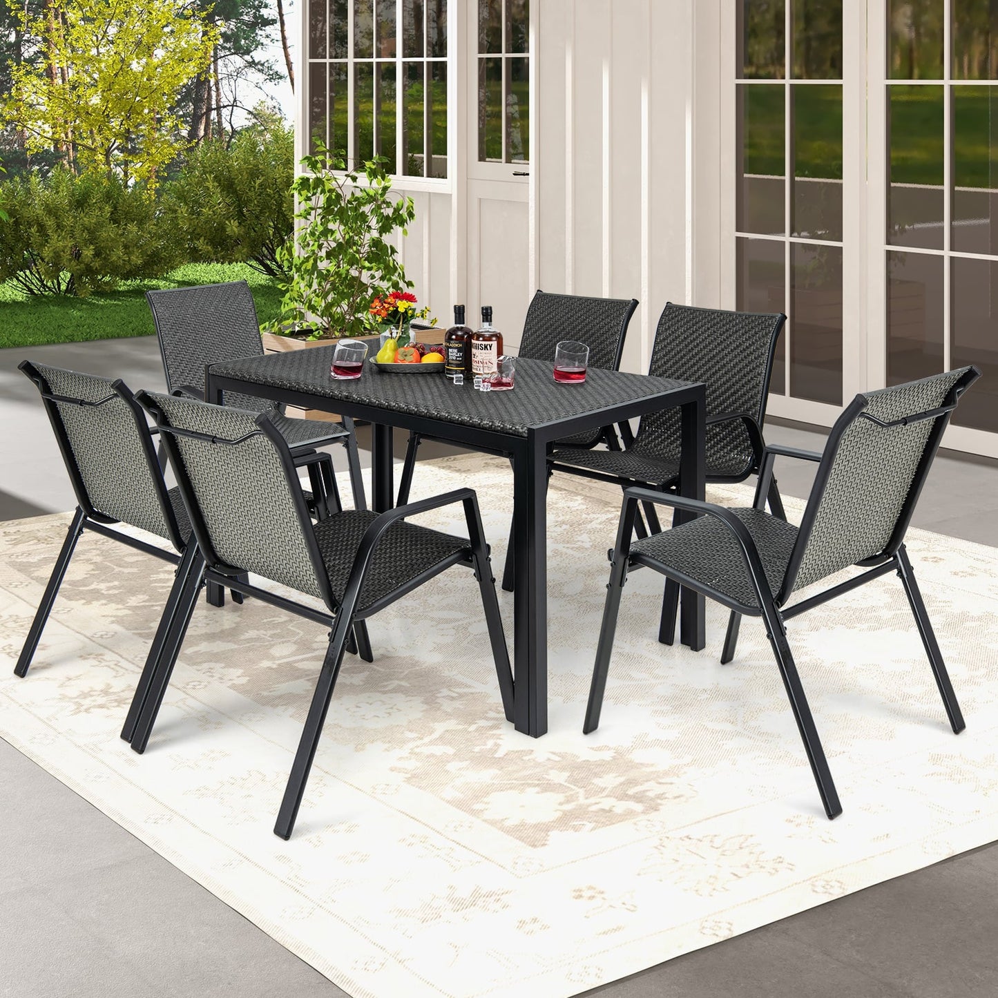 5 Piece Patio Rattan Dining Set Outdoor Table and Chairs Set for 4
