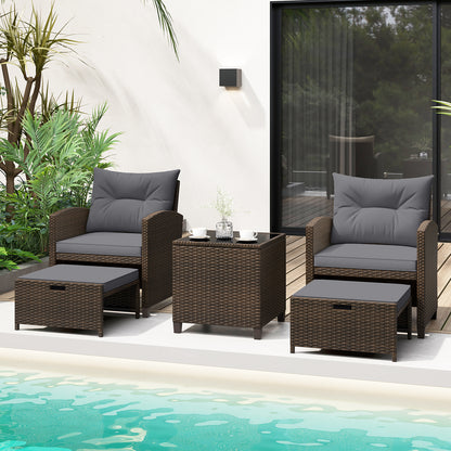 5-Piece Patio Rattan Furniture Set with Ottomans and Coffee Table for Backyard-Grey