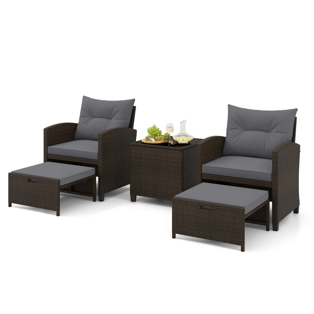 5-Piece Patio Rattan Furniture Set with Ottomans and Coffee Table for Backyard-Grey