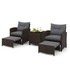 5-Piece Patio Rattan Furniture Set with Ottomans and Coffee Table for Backyard-Grey