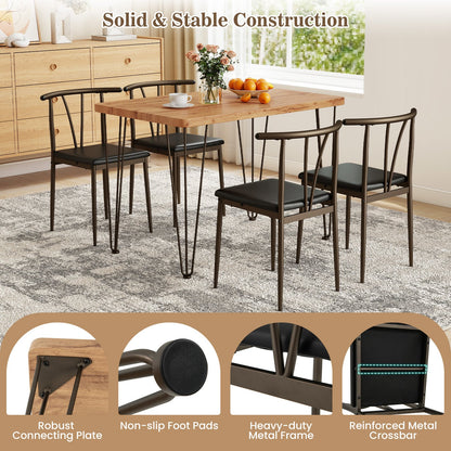 5-Piece Dining Table Set wuth Upholstered Seat and Metal Frame-Coffee