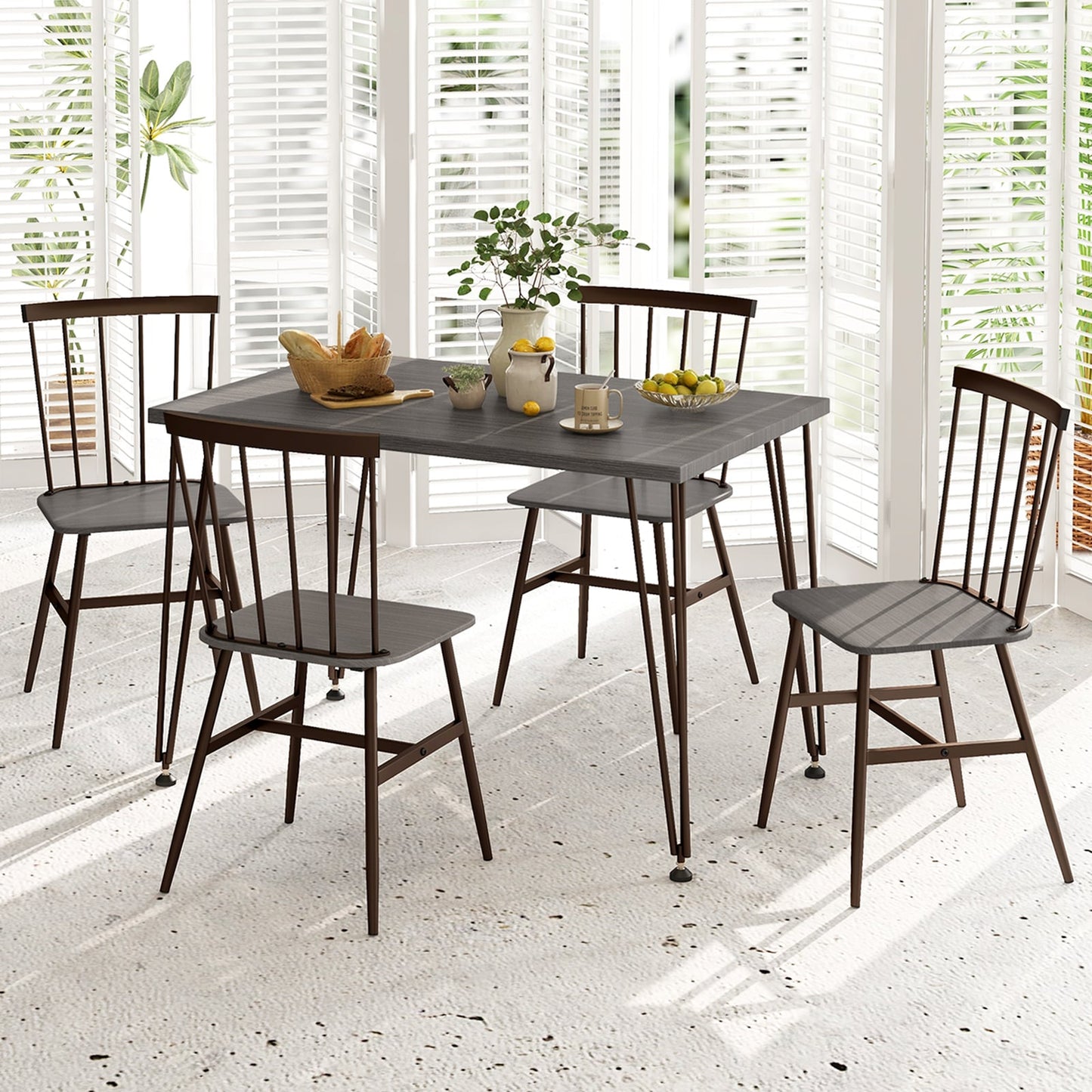 5-Piece Dining Table Set for 4 with Swivel Feet for Living Room-Grey