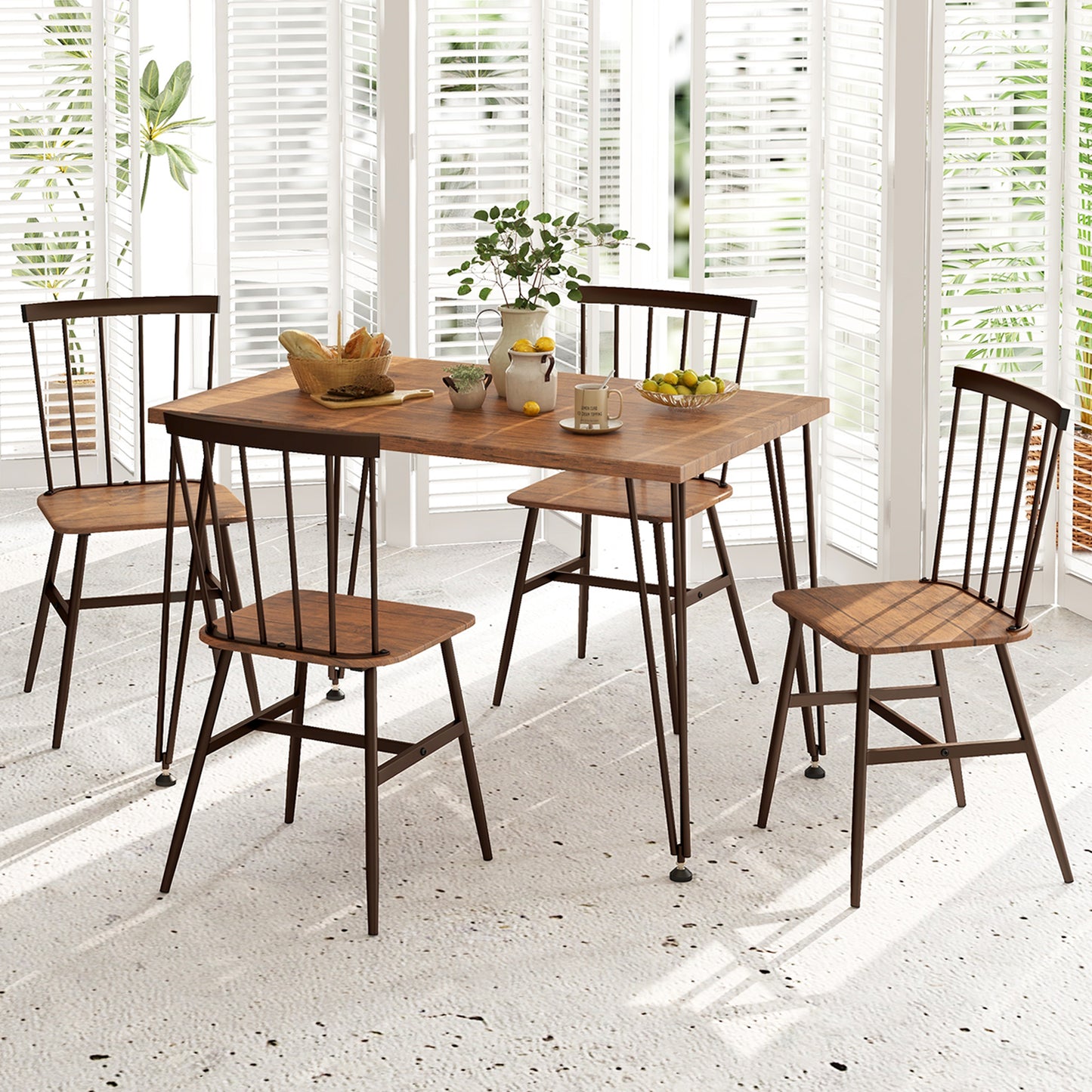 5-Piece Dining Table Set for 4 with Swivel Feet for Living Room-Walnut