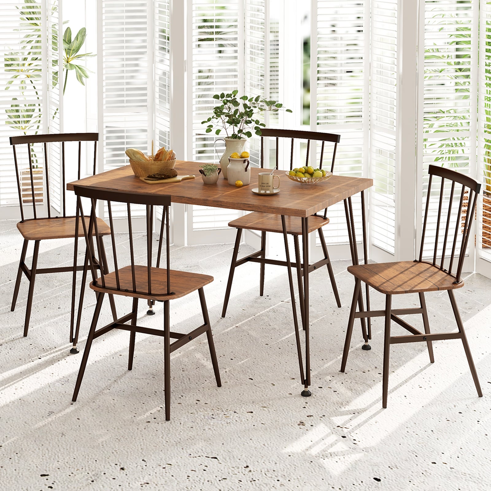 5-Piece Dining Table Set for 4 with Swivel Feet for Living Room-Walnut