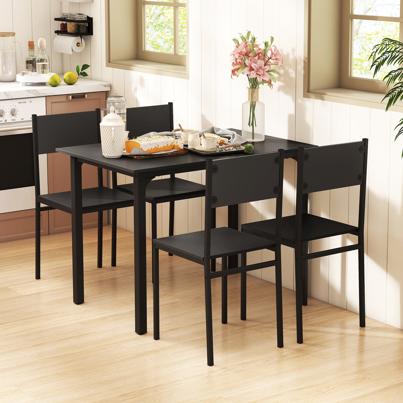5-Piece Modern Kitchen Dining Room Furniture with Wood Rectangular Table-Grey