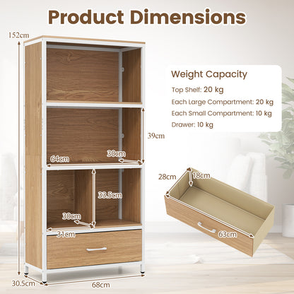 5-Tier Bookshelf Freestanding Bookcase with 4 Storage Compartments-Natural