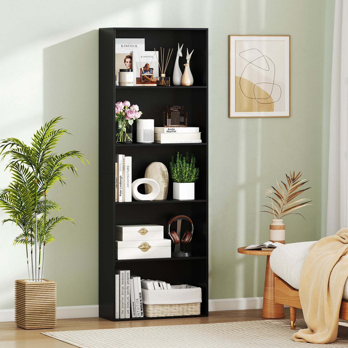 5-Tier Bookshelf with Freestanding Display Shelf and Storage Organizer for Living Room-Black