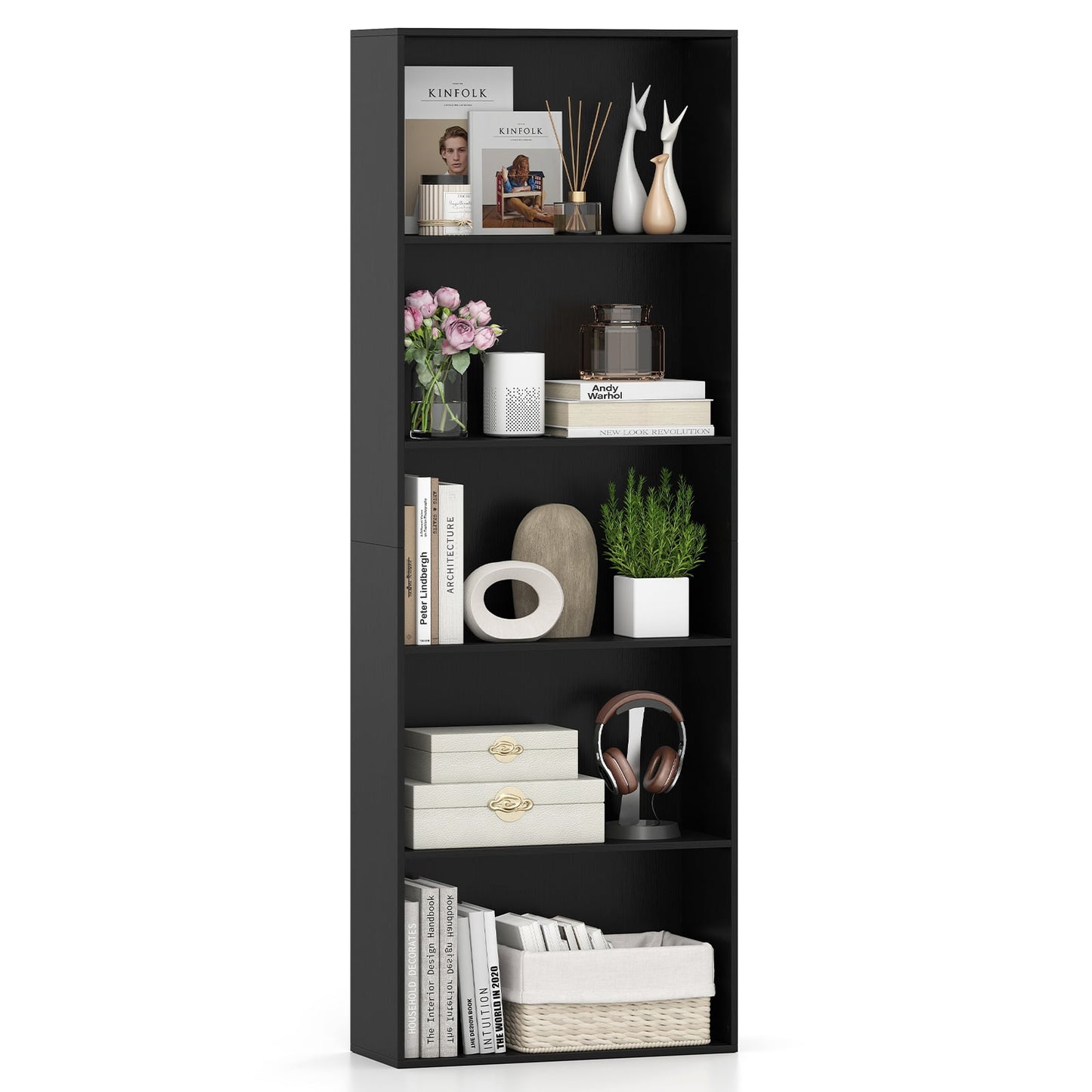5-Tier Bookshelf with Freestanding Display Shelf and Storage Organizer for Living Room-Black