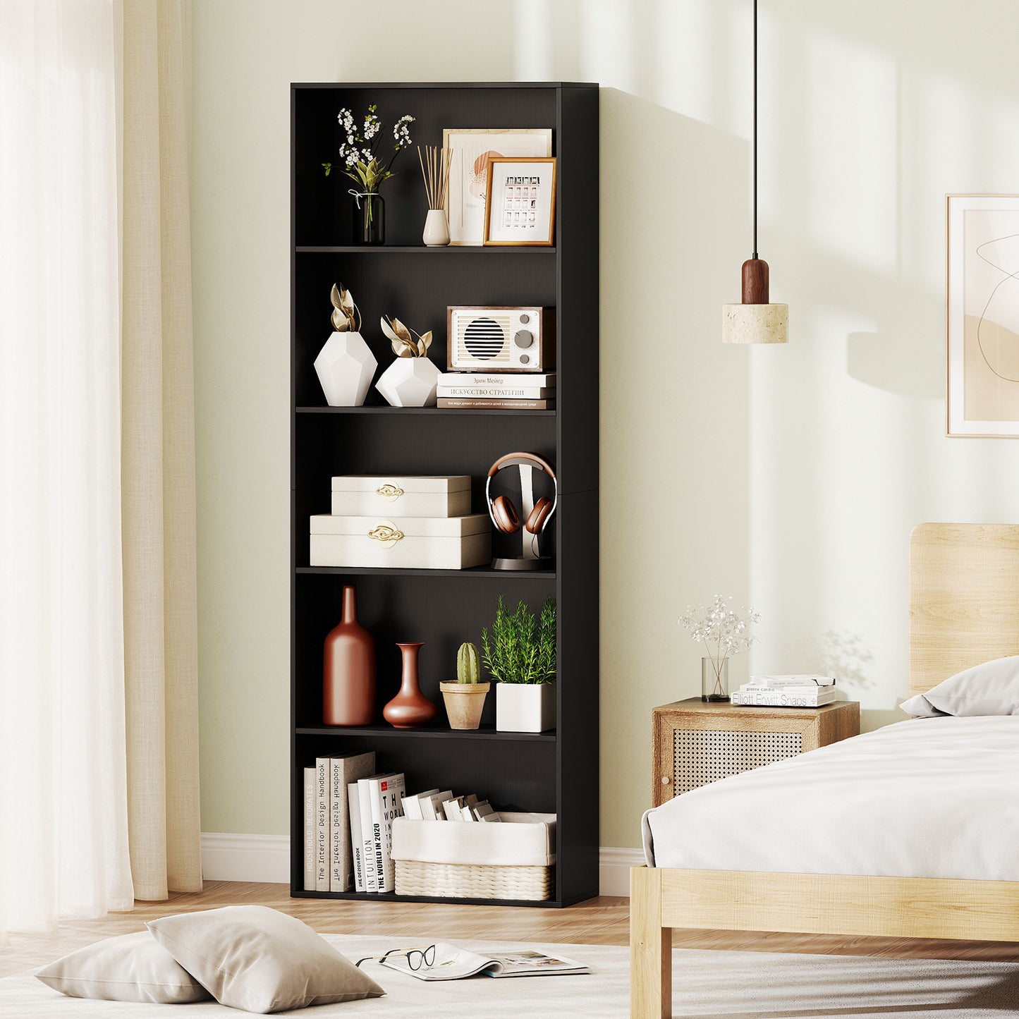 5-Tier Bookshelf with Freestanding Display Shelf and Storage Organizer for Living Room-Black