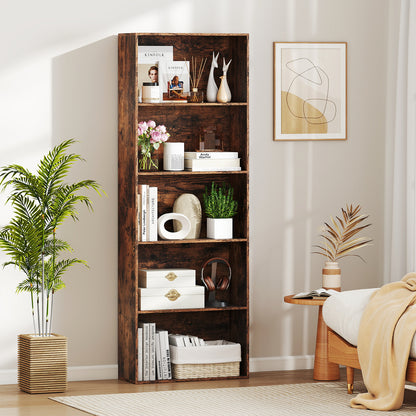 5-Tier Bookshelf with Freestanding Display Shelf and Storage Organizer for Living Room-Rustic Brown