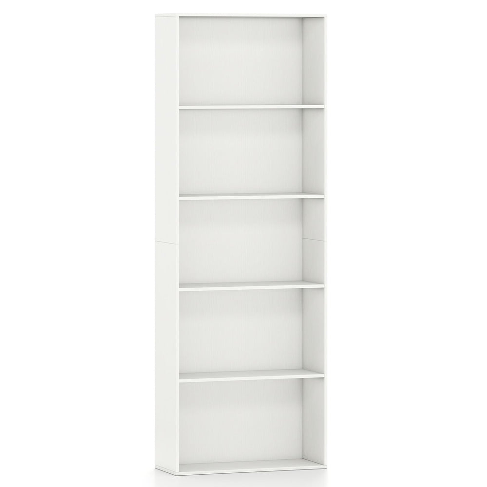 5-Tier Bookshelf with Freestanding Display Shelf and Storage Organizer for Living Room-White