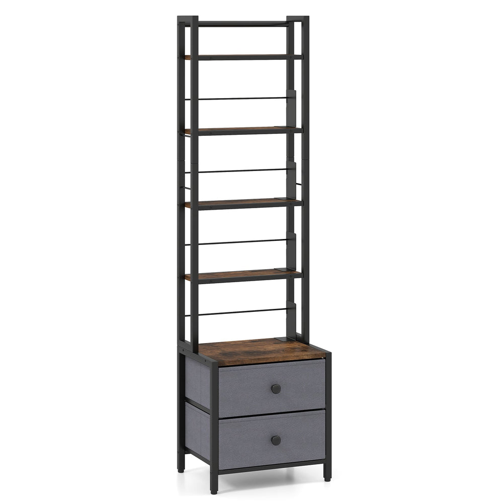 5-Tier CD Storage Rack with Drawers & Adjustable Stoppers for DVDs Books Games-Rustic Brown