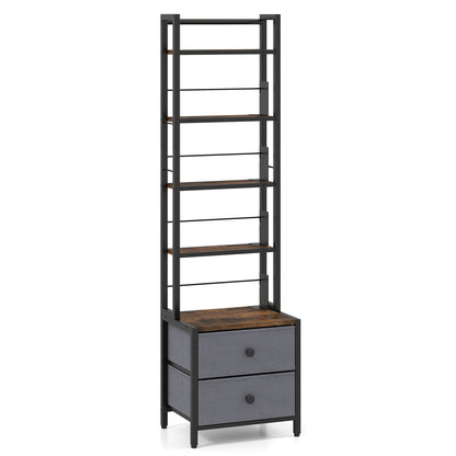 5-Tier CD Storage Rack with Drawers & Adjustable Stoppers for DVDs Books Games-Rustic Brown