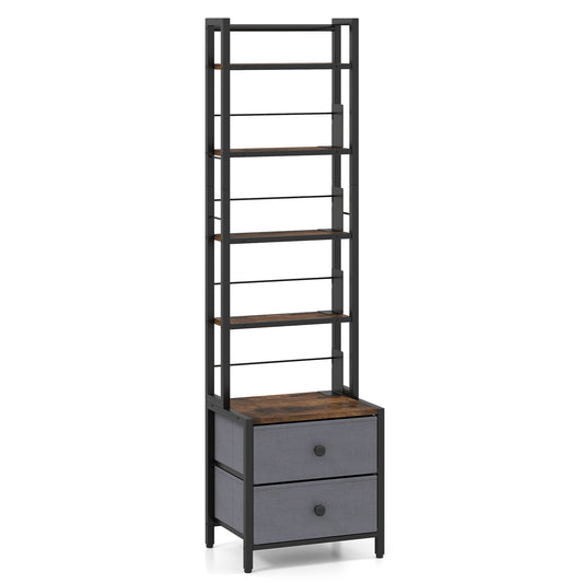 5-Tier CD Storage Rack with Drawers & Adjustable Stoppers for DVDs Books Games-Rustic Brown
