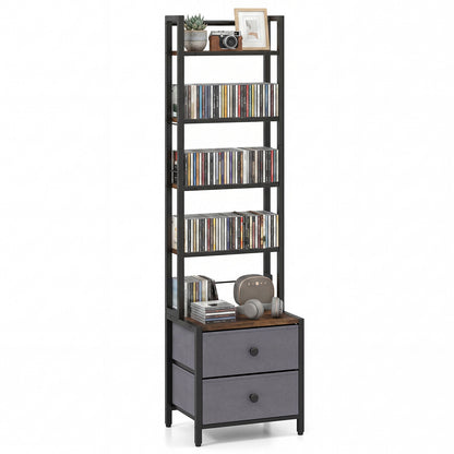 5-Tier CD Storage Rack with Drawers & Adjustable Stoppers for DVDs Books Games-Rustic Brown