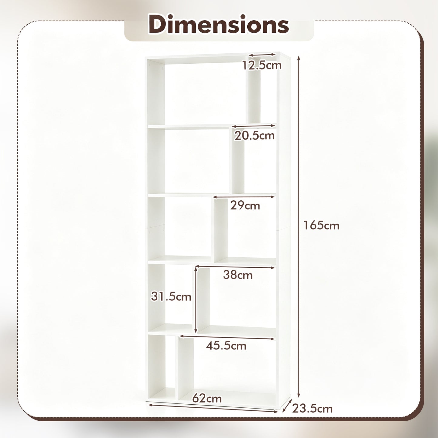 5-Tier Geometric Bookshelf with 10 Open Cubbies-White
