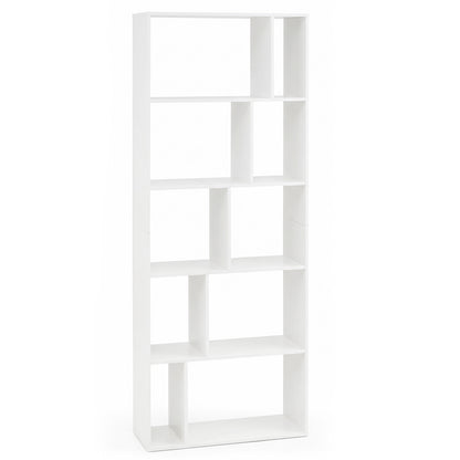 5-Tier Geometric Bookshelf with 10 Open Cubbies-White