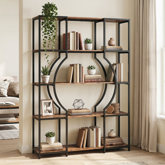 5-Tier Industrial Geometric Display Shelf with Open Shelves-Rustic Brown