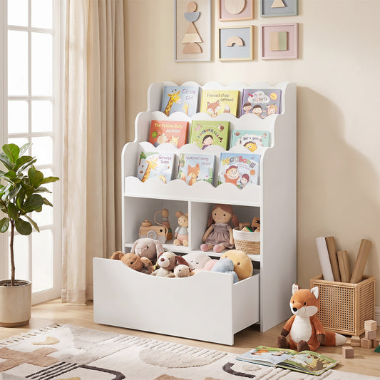 5-Tier Kids Bookshelf with Shelves & Rolling Drawer for Nursery Playroom-White