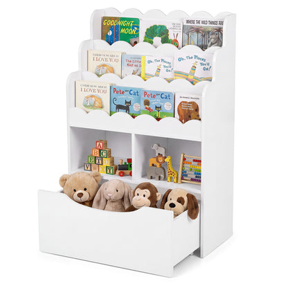 5-Tier Kids Bookshelf with Shelves & Rolling Drawer for Nursery Playroom-White