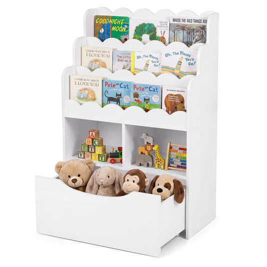 5-Tier Kids Bookshelf with Shelves & Rolling Drawer for Nursery Playroom-White