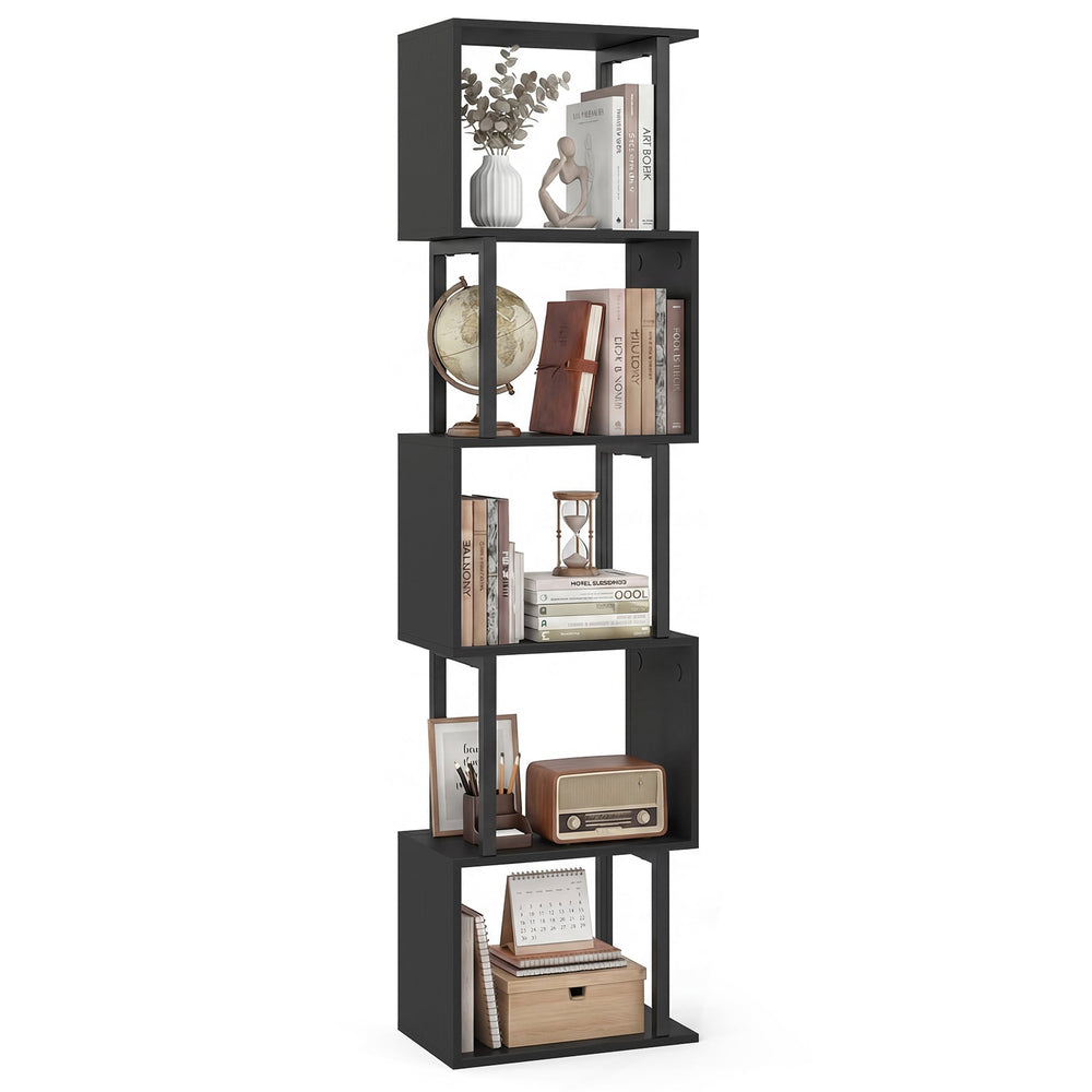 5-Tier Modern Bookshelf with Metal Frame for Home Office-Black