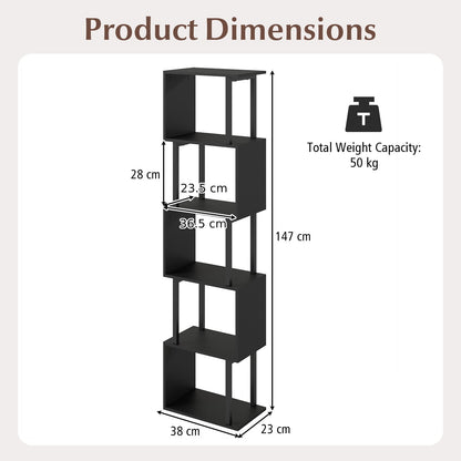 5-Tier Modern Bookshelf with Metal Frame for Home Office-Black