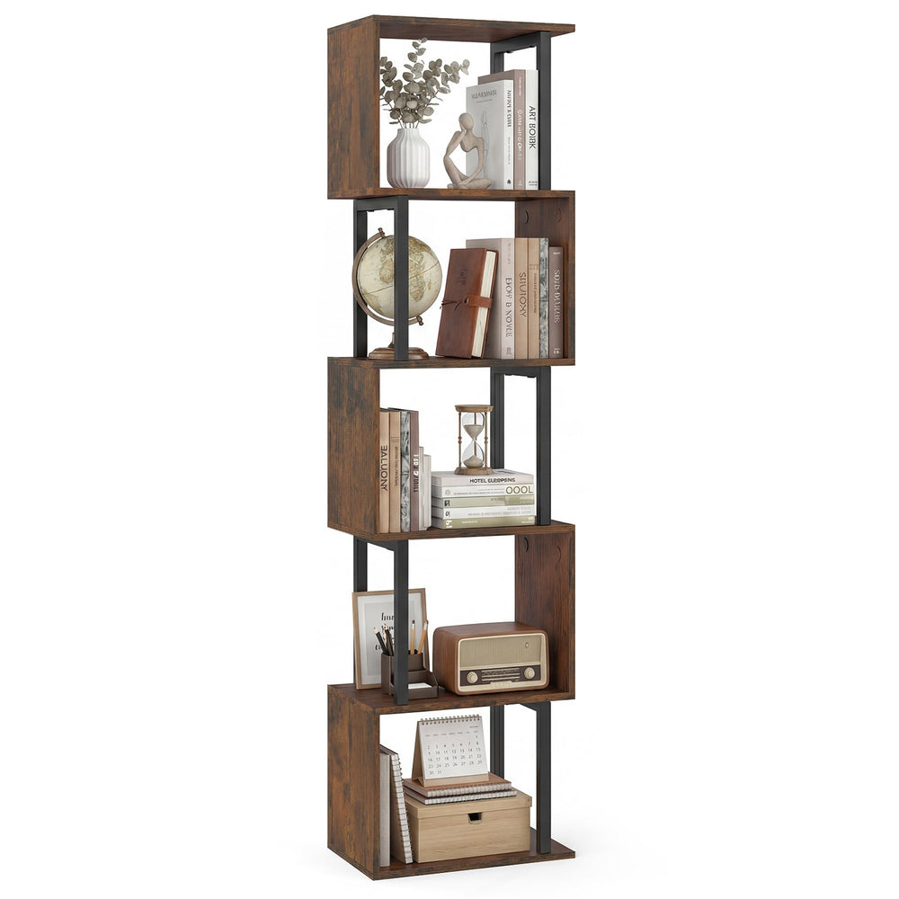 5-Tier Modern Bookshelf with Metal Frame for Home Office-Rustic Brown