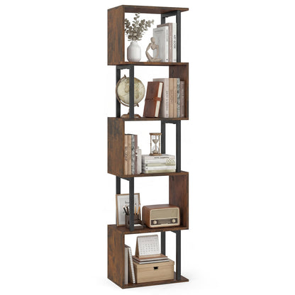5-Tier Modern Bookshelf with Metal Frame for Home Office-Rustic Brown