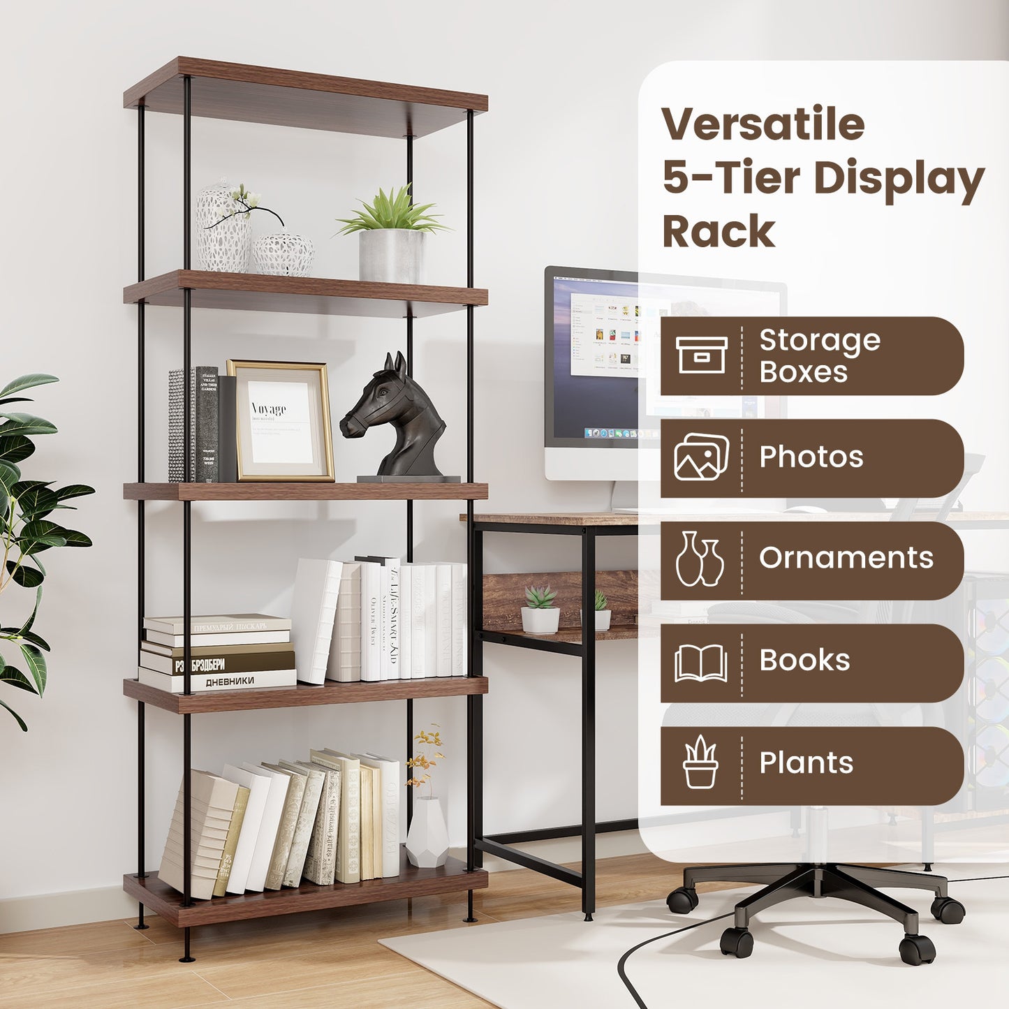 5-Tier Multipurpose Display Rack with Metal Frame 2 Pack