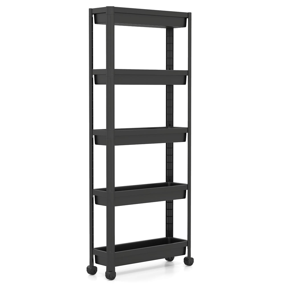 5-Tier Slim Rolling Storage Cart with Smooth Wheels for Kitchen-Black