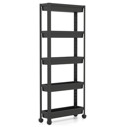 5-Tier Slim Rolling Storage Cart with Smooth Wheels for Kitchen-Black